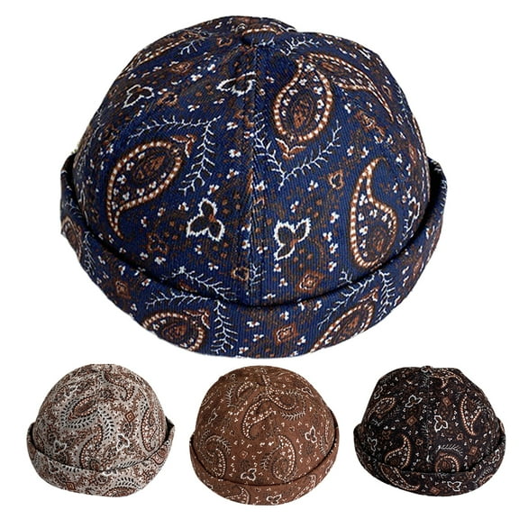 Cheers.US Mens Cotton Brimless Skullcap Sailor Cap Rolled Cuff Retro Beanie Hat