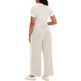 thumbnail image 3 of Conjunto de sudadera de dos piezas de verano para mujer ATHLECHIC, con camiseta de manga corta y cuello redondo, pantalones anchos, talla L, color caqui, 3 of 5