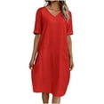 thumbnail image 2 of Women's Summer Dress with Pockets, V-Neck and Short Sleeves for Casual Comfortable Outfits, 2 of 8