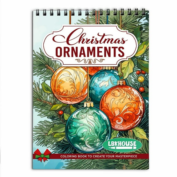 LBKHOUSE Christmas Ornaments Coloring Book Spiral Bound for Adult, Premium Cover