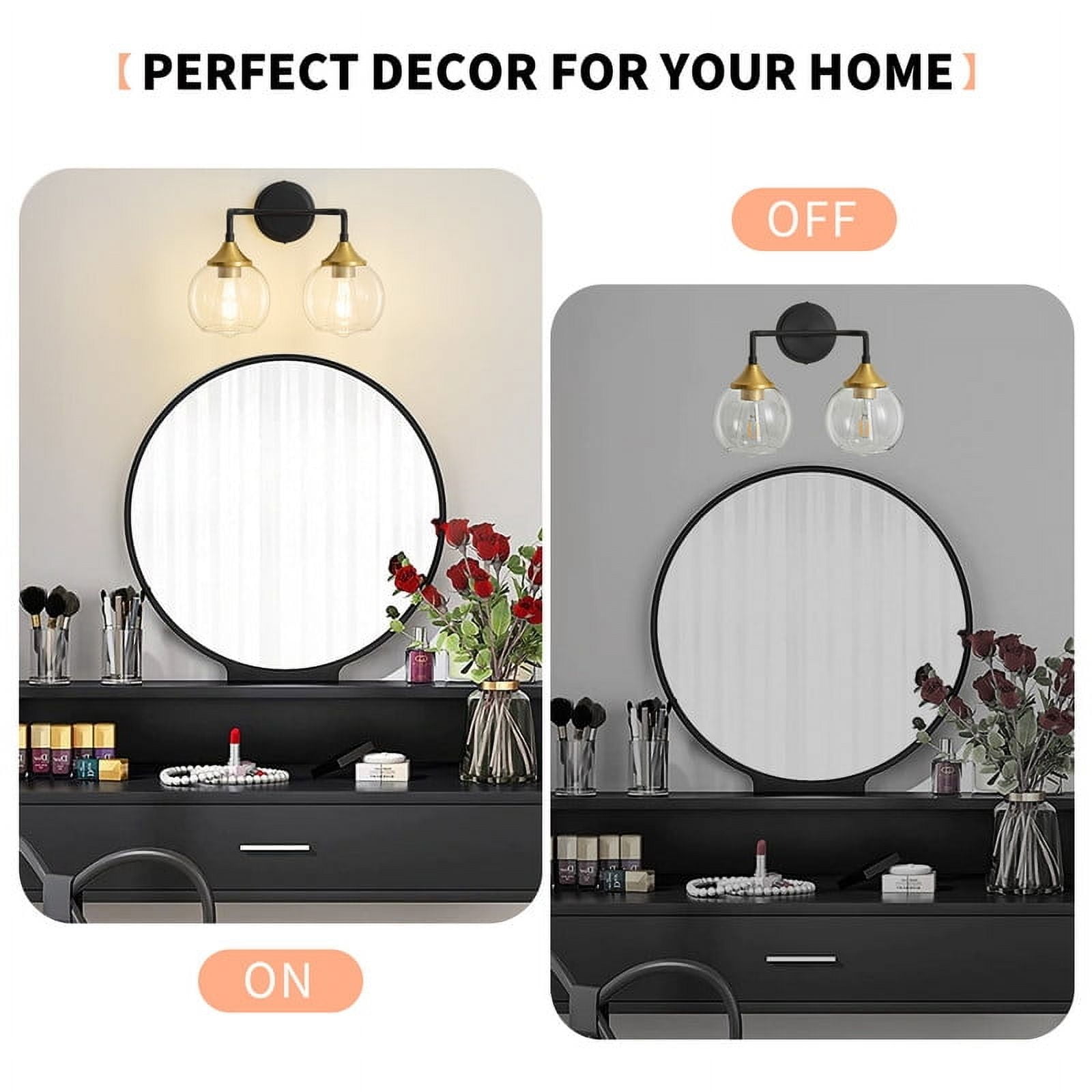 Bathroom Vanity Light with Clear Glass Shade, E26 Base, Bathroom Light Fixtures Over Mirror, Vanity Lights for Bathroom (Exclude E26 Bulb) - Black and Gold, 2-Lights