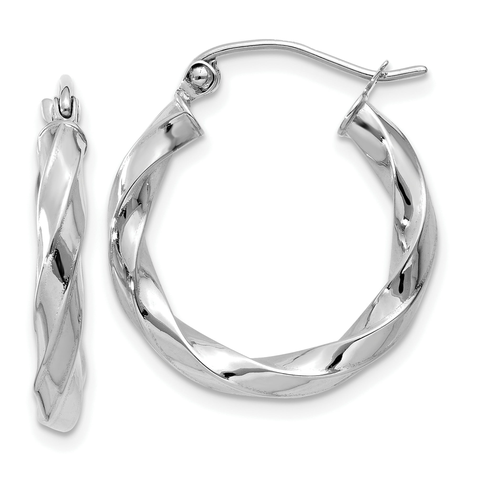 14k White Gold 3mm Twisted Hoop Earrings Tc359 14k White Gold 3mm Twisted Hoop Earrings Tc359