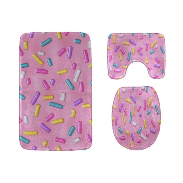 ABPHQTO Caramelos dulces coloridos y variados Juego de alfombras de baño de 3 piezas Alfombra de baño Alfombra de contorno y tapa de inodoro