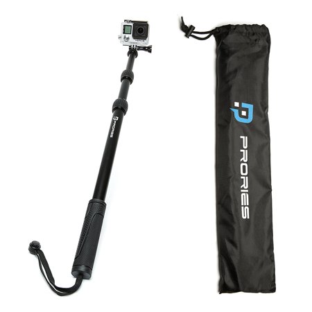 PRORIES Action Selfie Stick for GoPro Hero & Session, Action Cams - Best Aluminum Waterproof Monopod - Extends 17-40 Inch. - Aluminum Tripod Mount, Thumb Screw, Carrying Bag, Phone (Best Gopro Mount For Spearfishing)