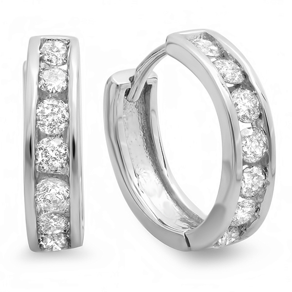 0.50 Carat (ctw) 14K Gold Round Cut Diamond Ladies Mens Unisex Huggie Hoop Earrings 1/2 CT