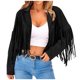 thumbnail image 4 of ICHUANYI Clearance Women's Solid Color Fashion Jacket Leather Coat Deerskin Velvet Temperament Neck Tassel Short Coat(Black, M) ICHUANYI WER2023081513293, 4 of 8