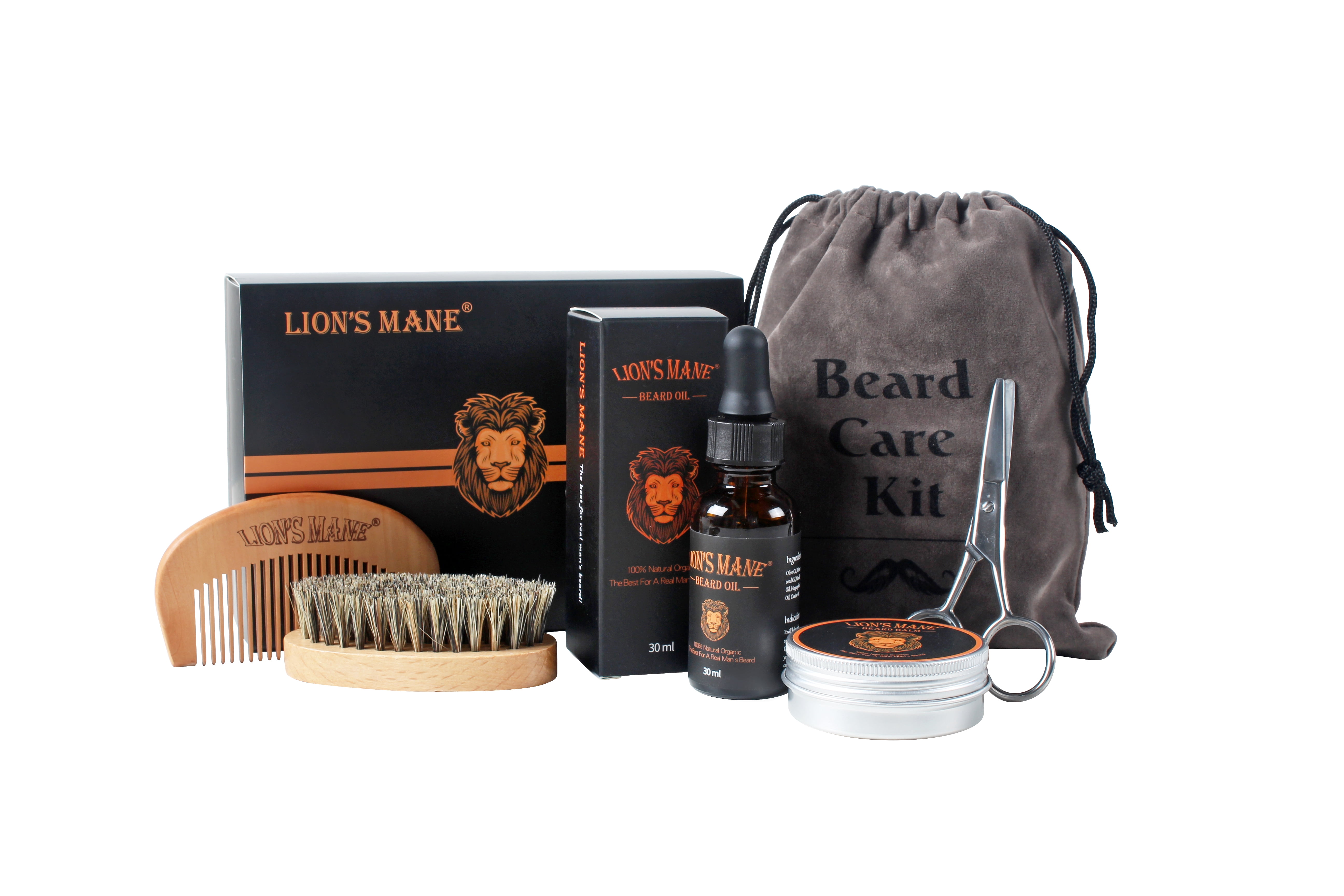 Beard Grooming Kit for Men - 100% Organic Unscented Beard Oil, Beard ...