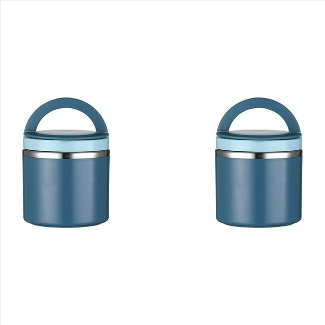 2X Soup Vacuum for Hot Food, 1000 Ml Food Flask Stainless Steel Vacuum Insulated Food Jars with Handle,2 x thermos bottle,blue
