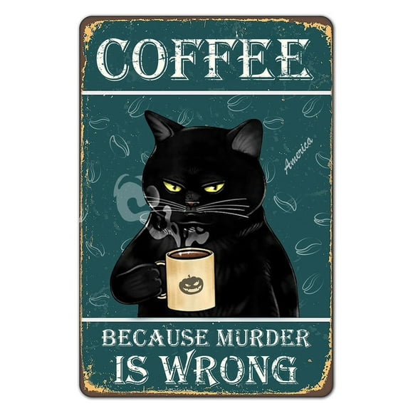 Bestylez Funny Black Cat Prefer Coffee Signs For Kitchen Coffee Bar Coffee Nook Corner Coffee Station Accessories Decor 12 X 8 Inch (912)