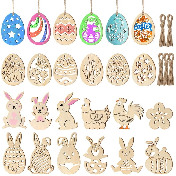 Uonlytech Wooden Cutouts with Ropes for Party Decorations and Crafts 48Pcs