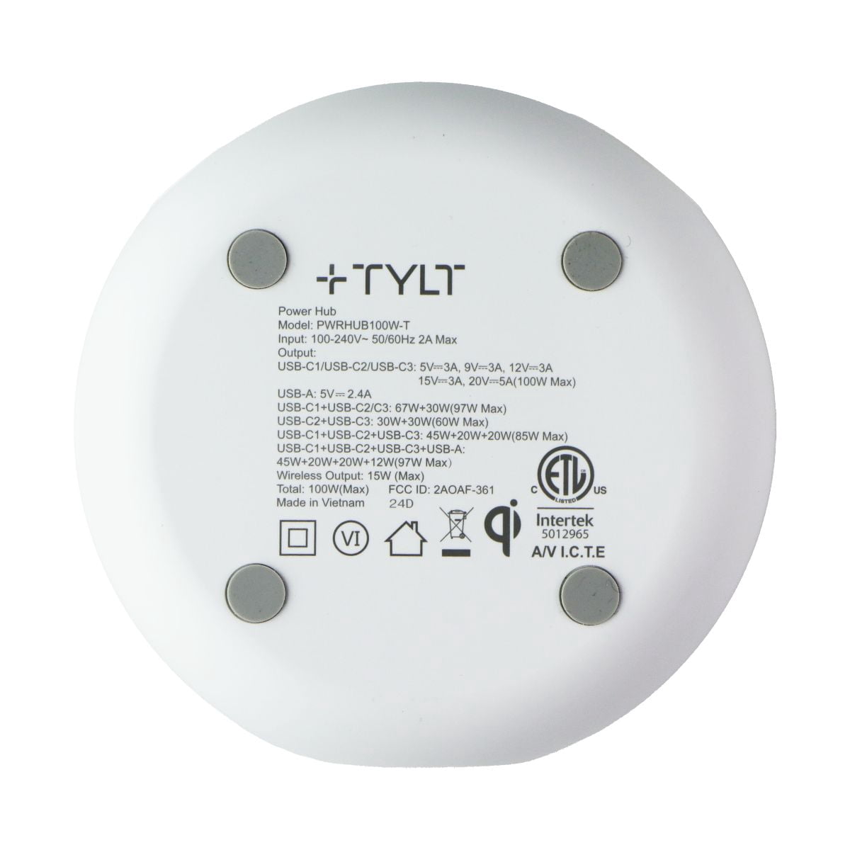 TYLT (100W) Multi-Port (USB-C/USB-A) PD Hub w/Wireless Charging (PWRHUB100W-T)