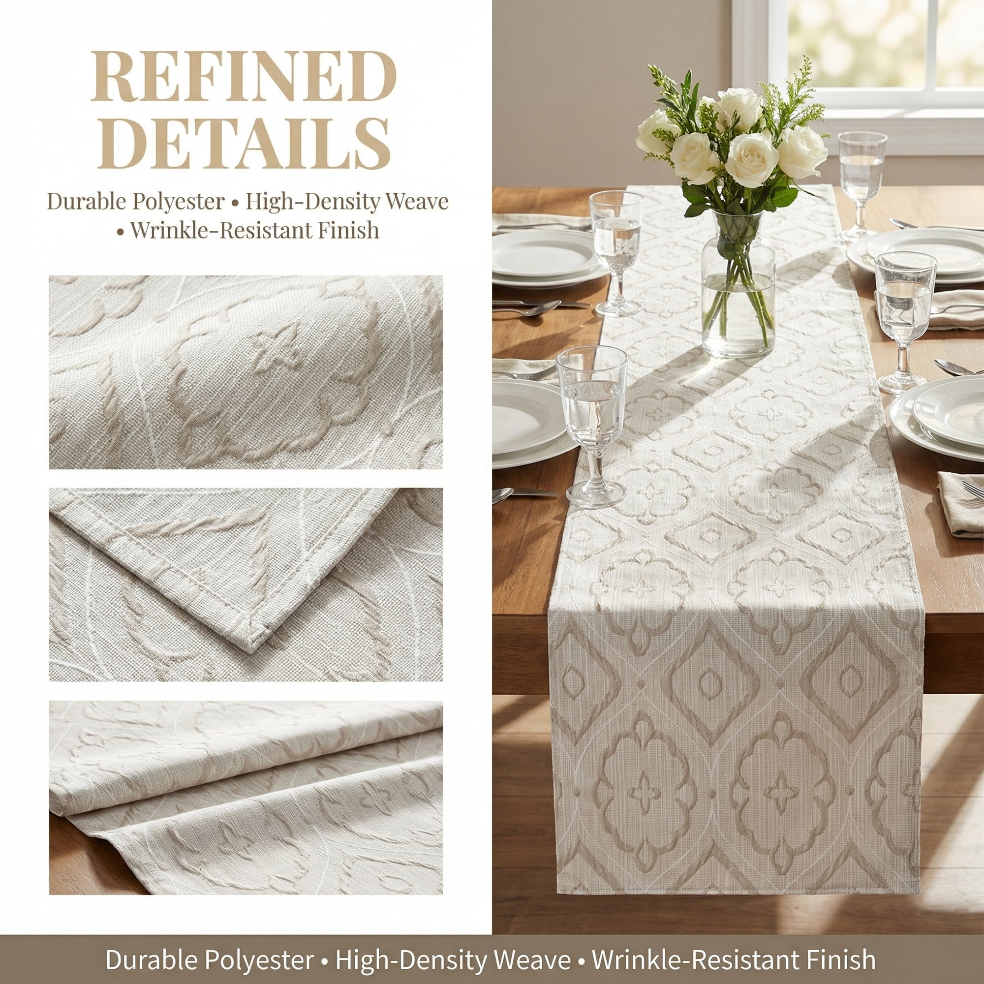 Unique Bargains Long Washable Polyester Runner Table Runner for Table Gray 13.8"x106.3"