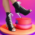 thumbnail image 3 of BdTemWBs Dance Heels High Heels for Women Open Toe eels Women Lace Up Decor Dance Shoes with Zipper (Black-1,8), 3 of 8