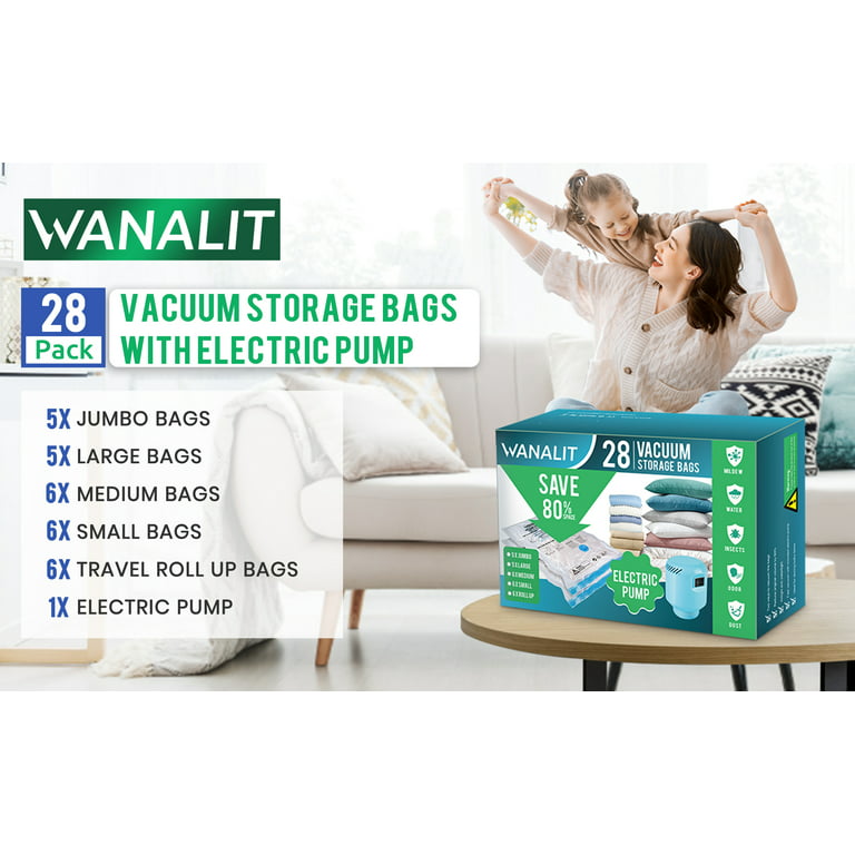  Vacuum Storage Bags with Electric Air Pump, 15 Pack (3 Jumbo, 3  Large, 3 Medium, 3 Small, 3 Roll Up Vacuum Sealer Bags) Space Saver Bag for  Clothes, Blanket, Duvets, Pillows