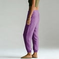 thumbnail image 5 of Horkkom Casual Pants for Women Cotton Elastic Waist Cuffed Pants Solid Color Loose Comfy Pants with Pockets L, 5 of 6