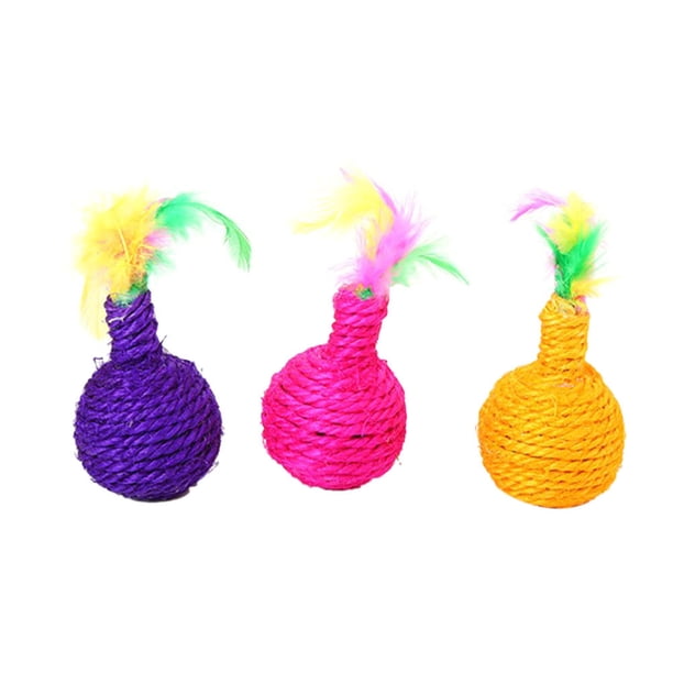3 piezas coloridas bolas de cáñamo de sisal juguetes divertidos jugando teaser garra molienda juguete de bola de mordedura para gatito gato (color aleatorio)