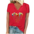 thumbnail image 2 of DPTALR T-Shirt Décontracté à Manches Courtes à Col en V Imprimé pour Femmes Hauts Blouses, 2 of 4