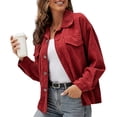 thumbnail image 1 of Chaqueta de pana para mujer, color sólido, cuello vuelto, manga larga, botón, abrigo informal de inv Meterk  Rojo/Medio, 1 of 7