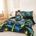 thumbnail image 3 of Castle Fairy Dirt Bike Pattern Twin Bedding Sets 7-Piece for Teens, Graffiti Print Bedding Comforter Set for Bedroom, Blue Yellow,Black Reversible, 3 of 7