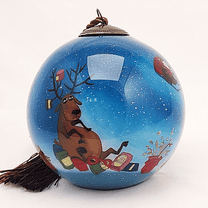 Christmas Deer -Inside Painted Glass Ornament with Premium Gift Box Handmade for Home or Office Perfect for Halloween, Thanksgiving, Christmas, Holidays
