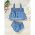 thumbnail image 4 of hirigin Infant Girl Denim Tanks Tops + Shorts , Elastic Waist Pleated Decoration Casual Style Summer Clothing, 4 of 9