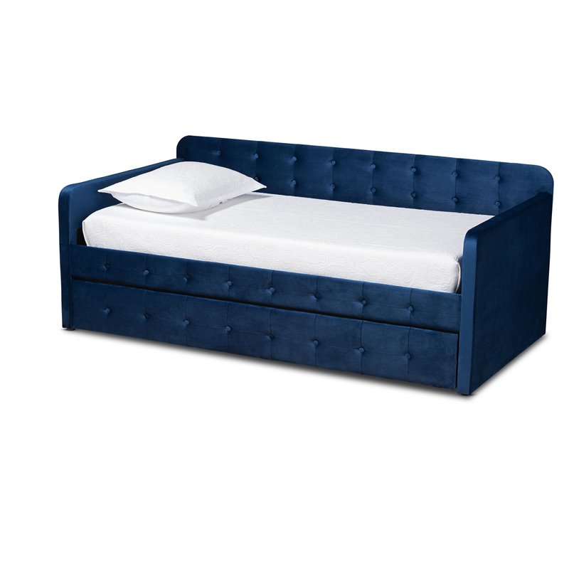 Baxton Studio Jona Navy Blue Velvet Upholstered Twin Size Daybed with