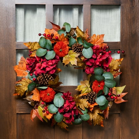Northlight Artificial Floral and Pinecone Fall Harvest Wreath - 22" - Orange and Burgundy