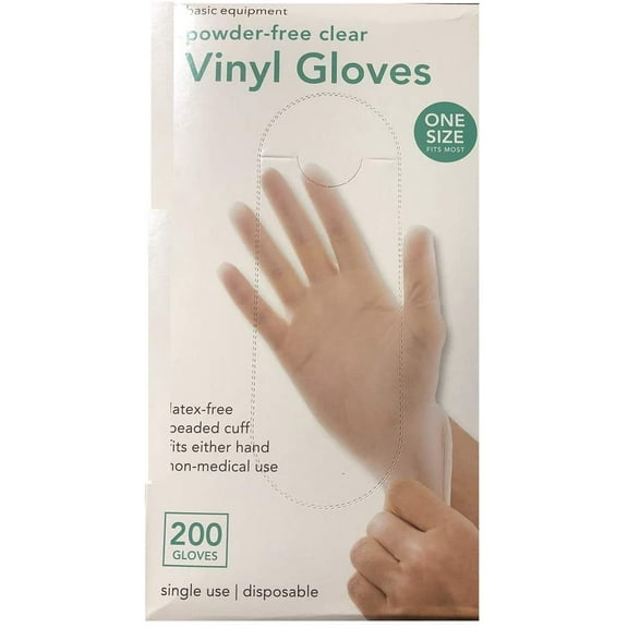 Basic Equipment Vinyl Gloves Clear Food Prep Disposable Gloves (200 Gloves)