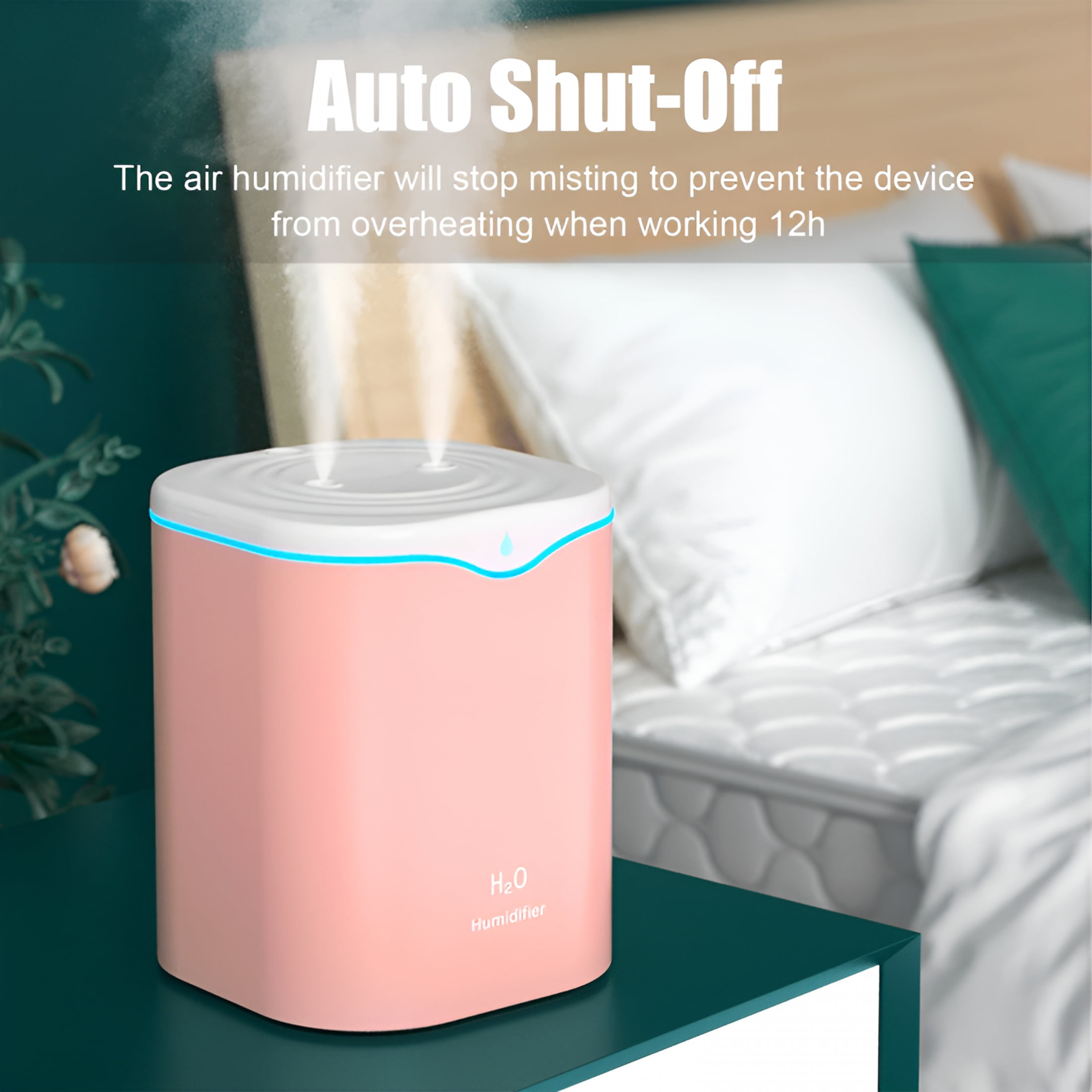 HIBIBUD 2026 New 2L Double Spray Humidifiers with Led Light Cool Mist Auto Shut-Off Humidifier Portable Desk Humidifiers for Bedroom Home Baby Room