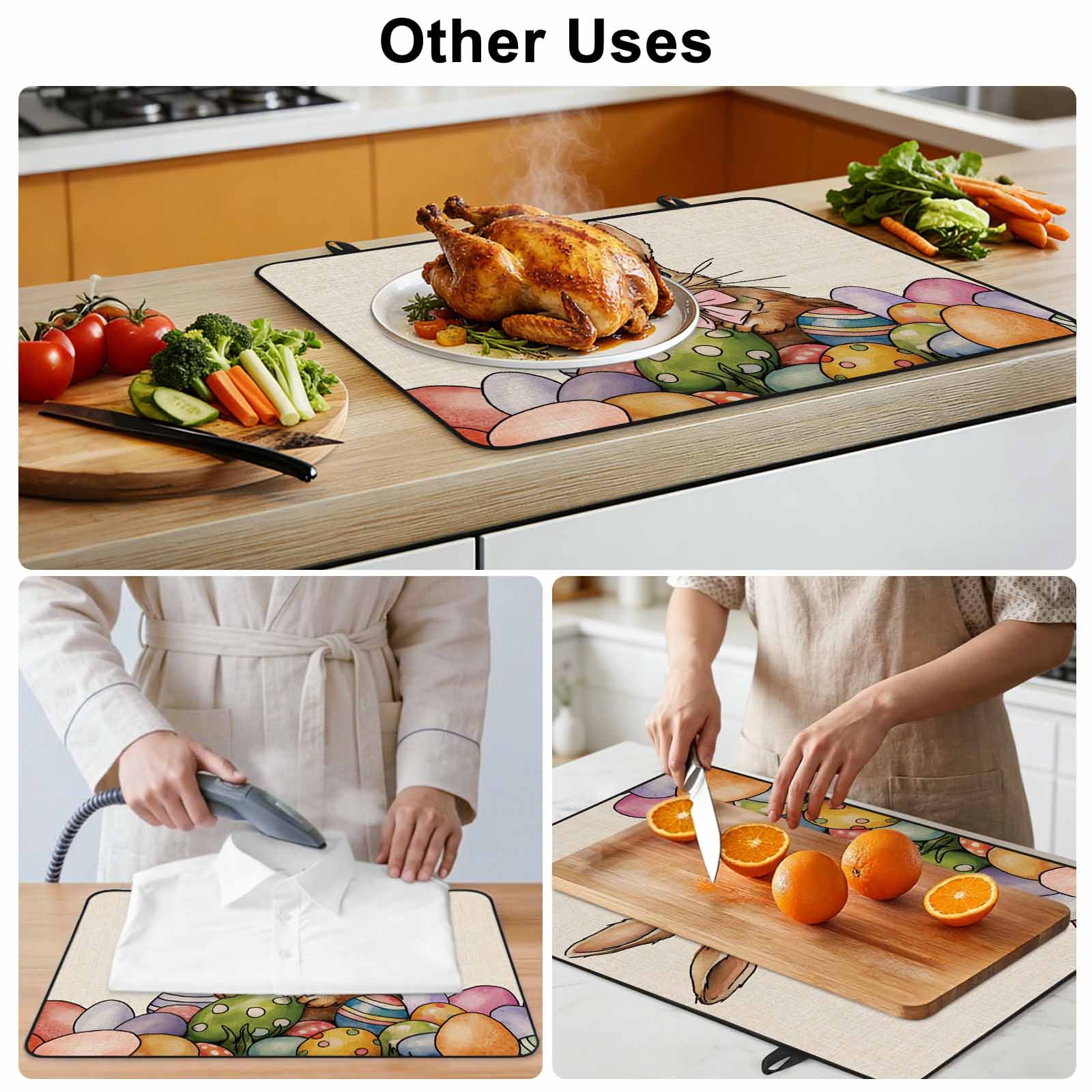 Easter Rabbits, Stove Top Cover for Electric Stove, Heat-proof & Non Slip Glass Top Stove Cover Protector, Easter Bunny Farmhouse Country Eggs Kitchen Flat Cooktop Rubber Mat 24x21 Inches