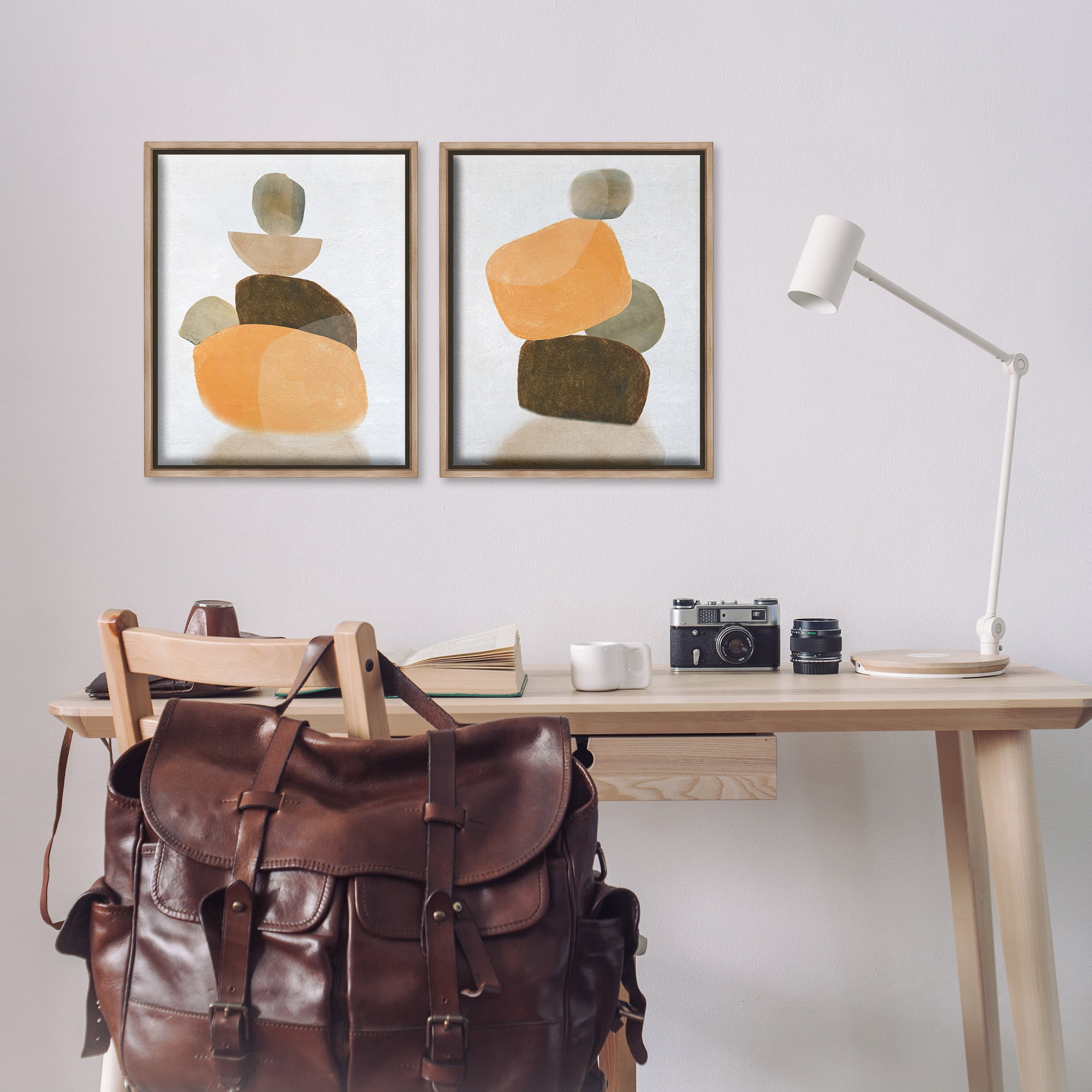 Stupell Industries Stacked Abstract Pebbles Abstract Painting Brown Floater Framed Canvas Art Print Wall Art, 17 x 21, Set of 2