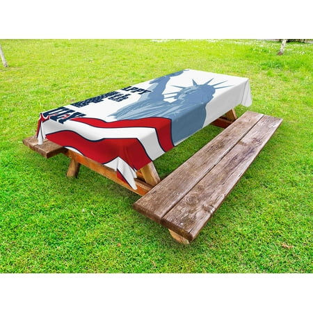 

4th of July Outdoor Tablecloth Festive Independence Day Design with Old Glory Stripes and Stars Lady Liberty Decorative Washable Fabric Picnic Table Cloth 58 X 84 Inches Multicolor by Ambesonne