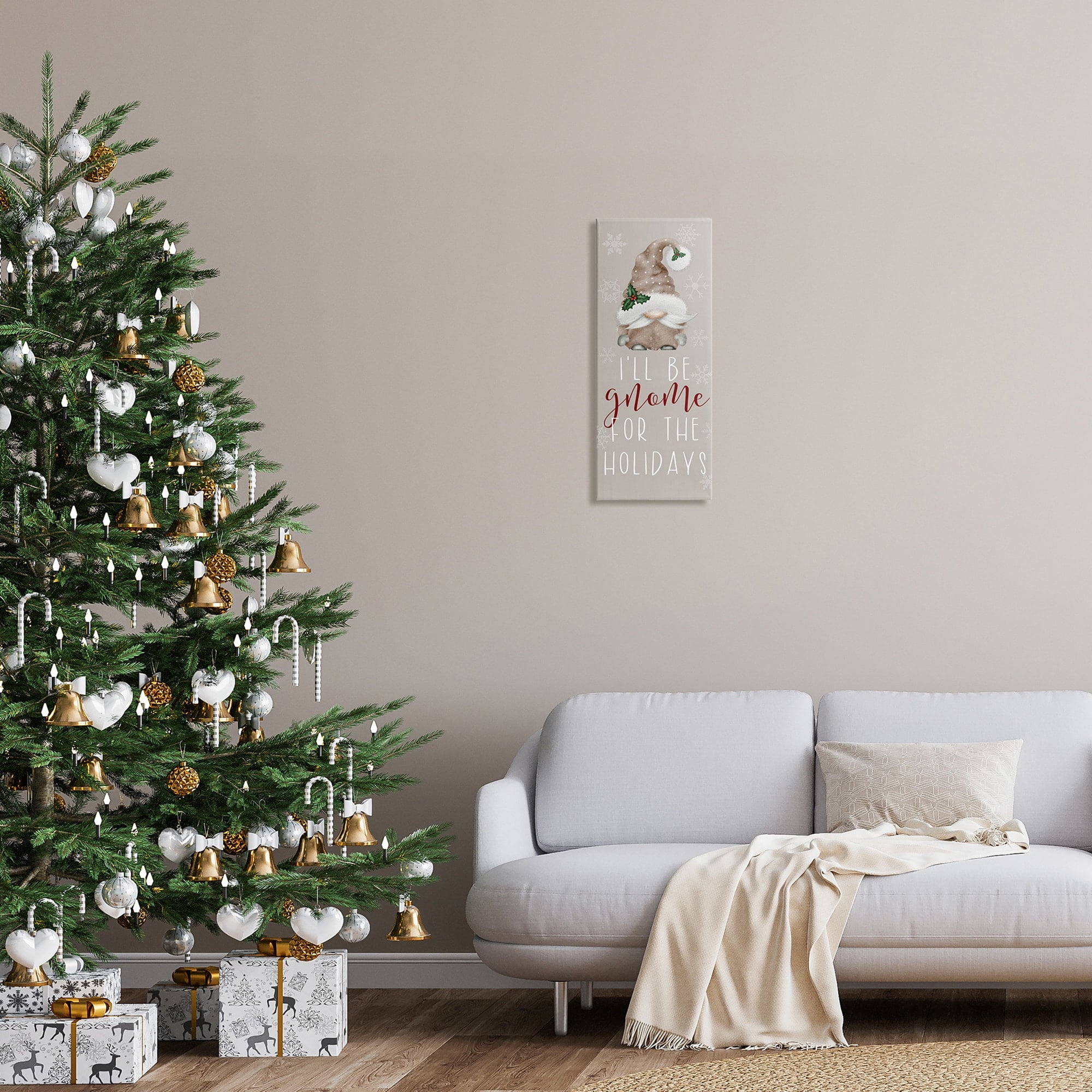 Gnome For The Holidays Fun Neutral Tones Text Holiday Graphic Art Gallery-Wrapped Canvas Print Wall Art