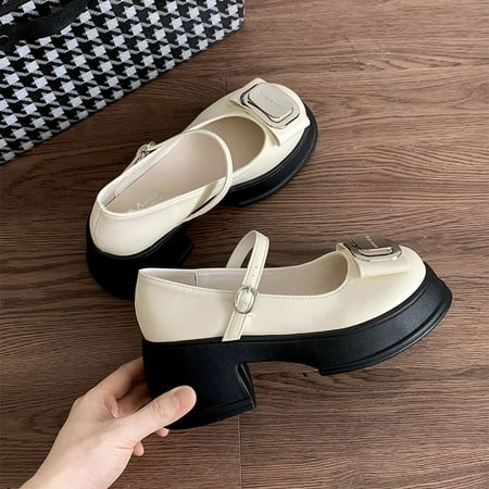 

White Retro Japanese Style JK Thick Sole Shoes Women‘s 2024 New Summer French Style Mary Jane Shallow Style Chunk Heel Shoes