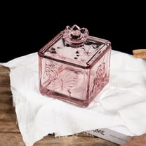 LWXPAIYY Pink Glass Candy Dish with Lid,Embossed Covered Glass Candy Jar Dishes with Lids,Decorative Candy Dish Jar for Office Desk(Pink)