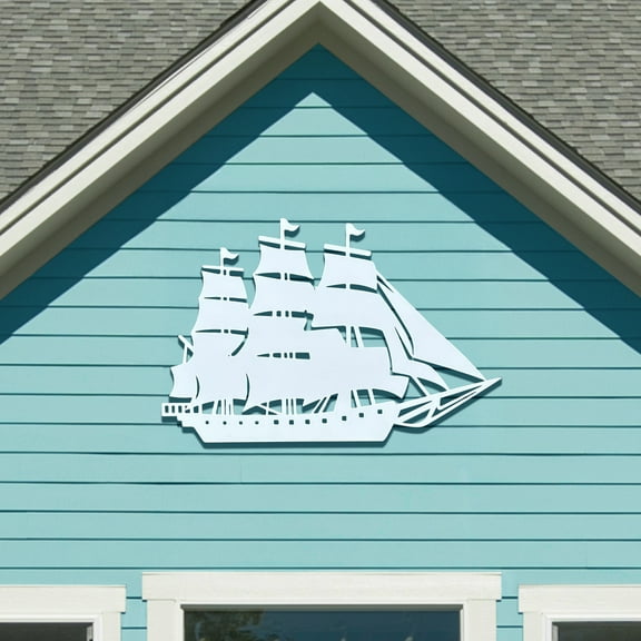 Outdoor Nautical Ship Wall Art – PVC Schooner Ship Décor for Beach House, Coastal Home, Shed, Garage – Weatherproof Ocean-Themed Sign, 3 Foot