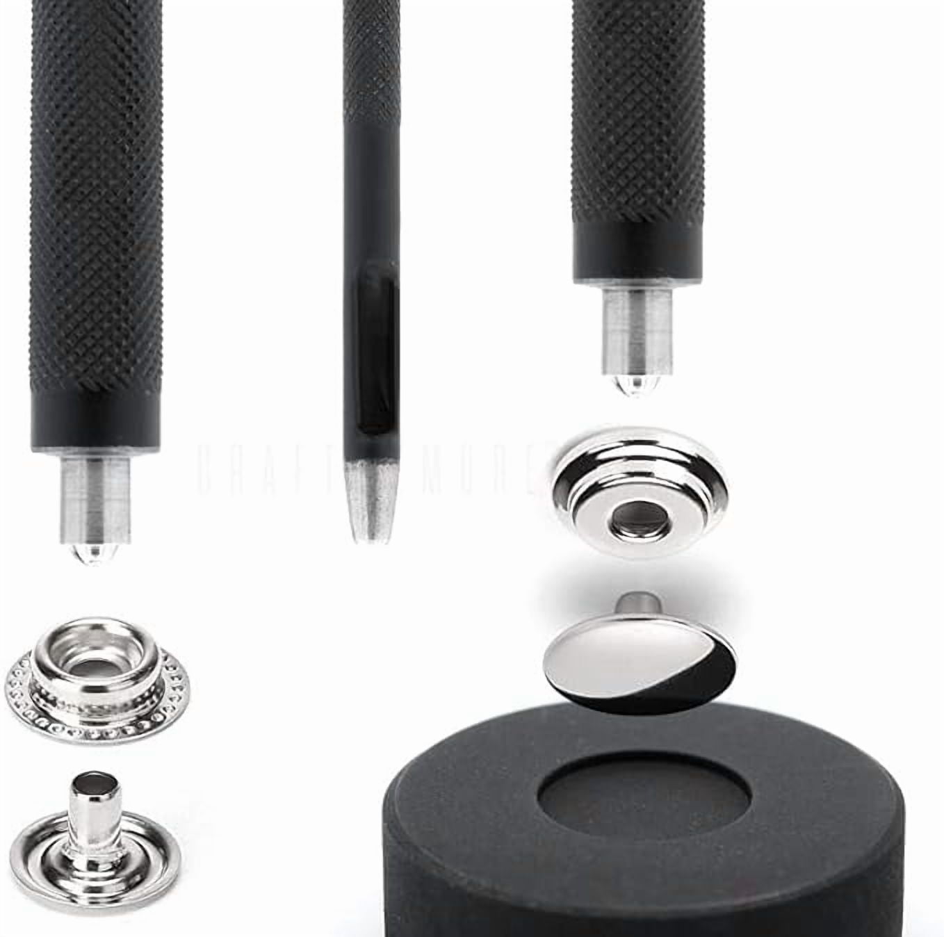 Snap Setter Fastener Kit Button Fixing Tool Ring-Socket Popper Setting Tool with 10 Silver Snaps #201 VT47 (15mm (0.59"))