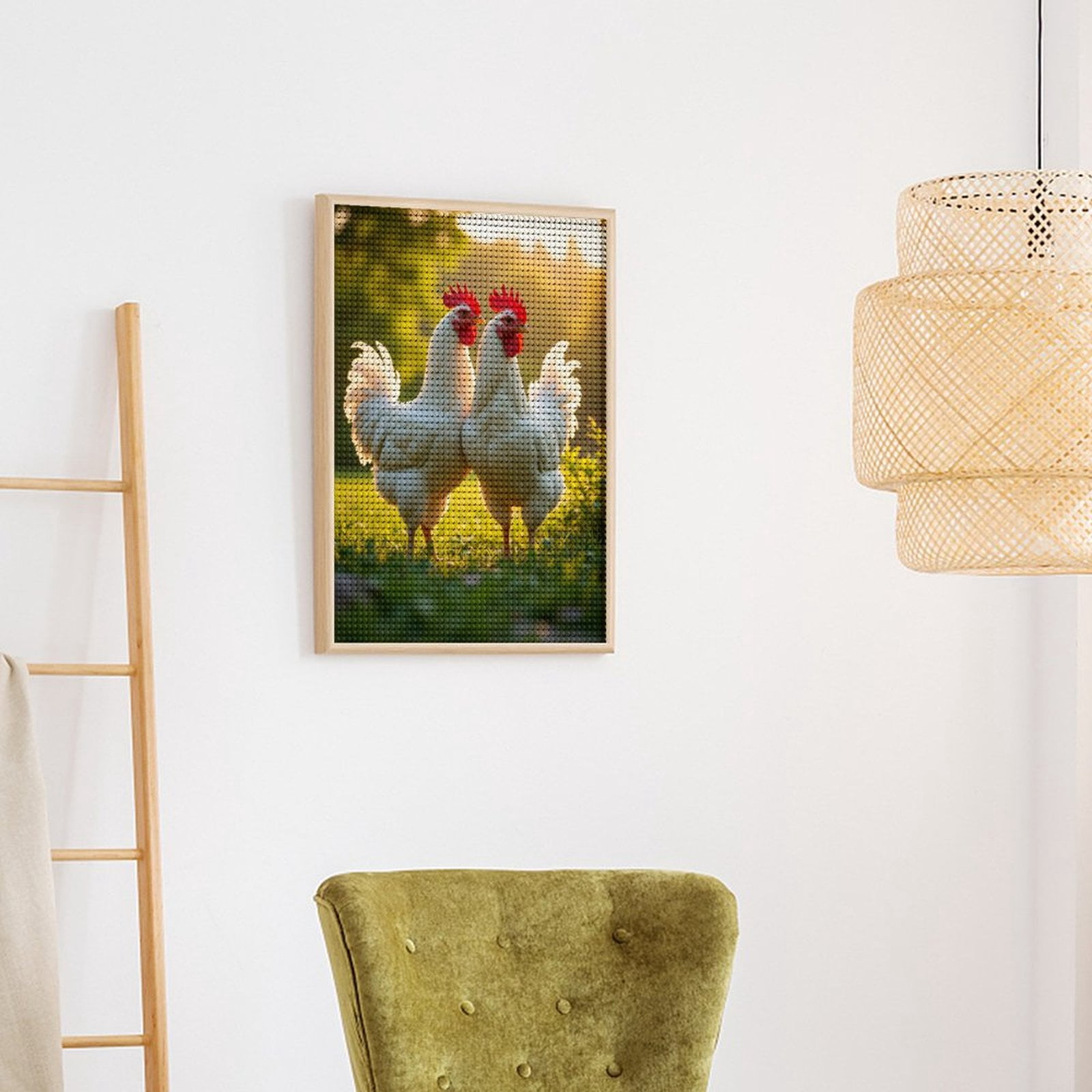 Diamond Art Kits for Adults, White Chickens In Sunlit Meadow 5D Diamond Painting Kits for Adults Beginners, DIY Full Drill Diamond Painting, Gem Art and Crafts 12x16