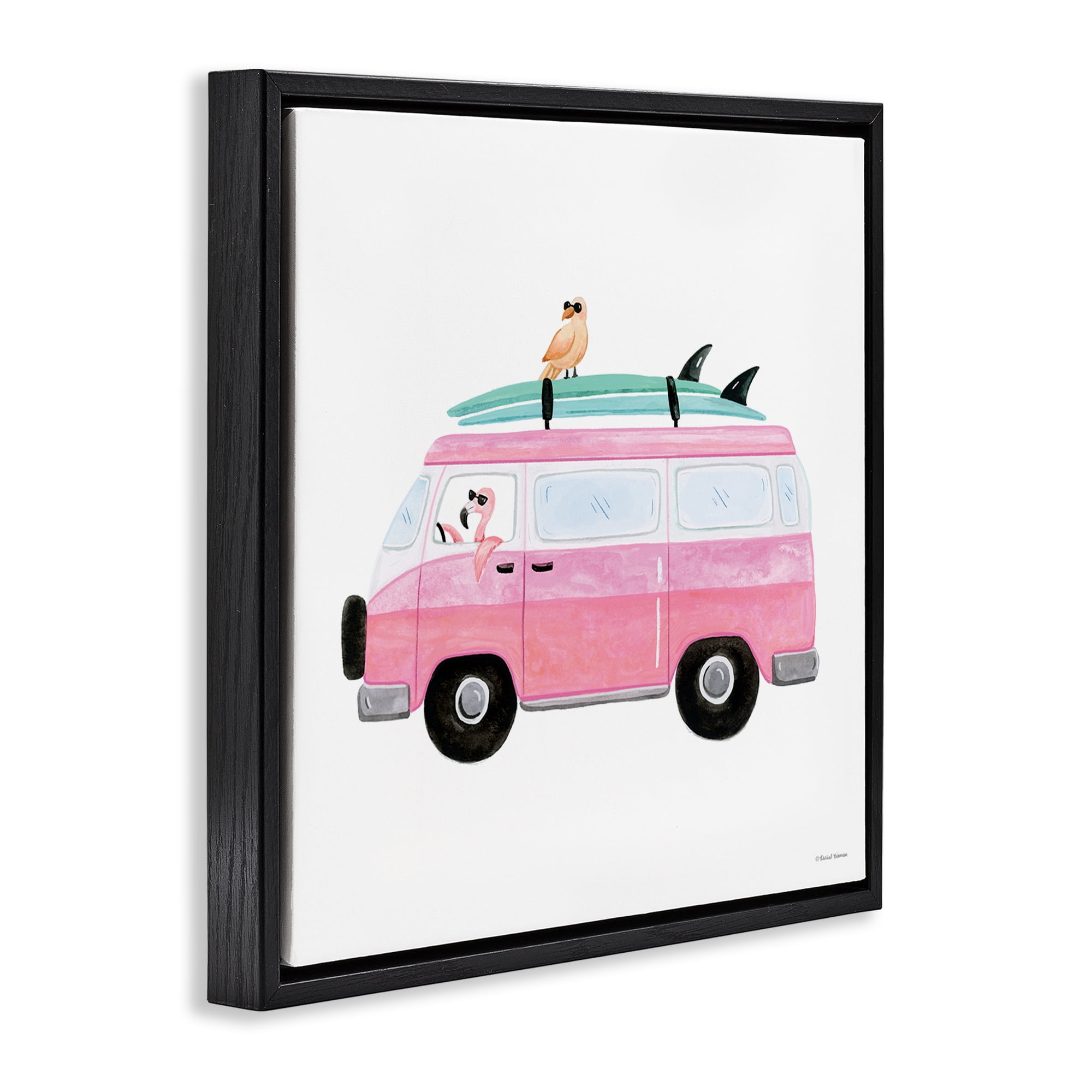 Stupell Industries Summer Birds & Van Transportation Painting Black Floater Framed Canvas Art Print Wall Art, 18 x 18