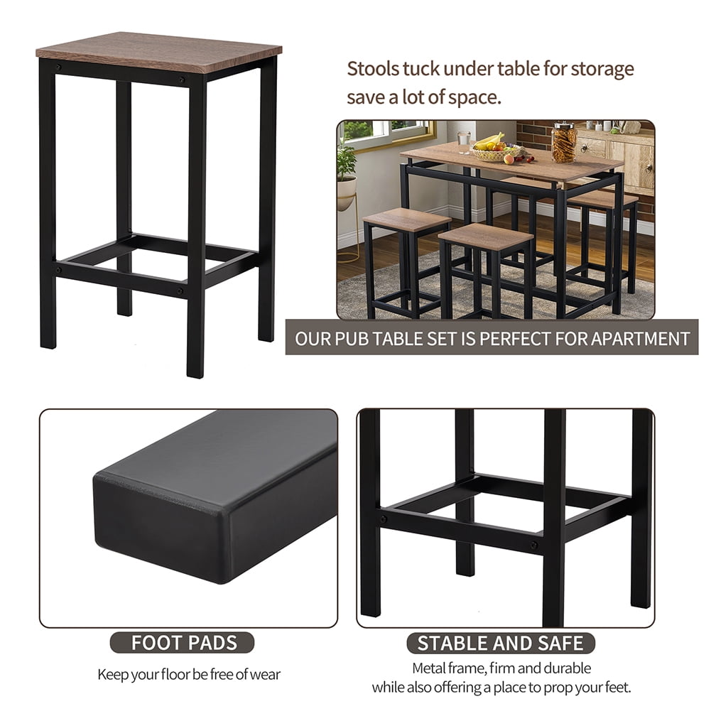 Lowestbest 5-Piece Kitchen Counter Height Table Set, Industrial Dining Table with 4 Chairs (Dark Brown) Lowestbest 5-Piece Kitchen Counter Height Table Set, Industrial Dining Table with 4 Chairs (Dark Brown)