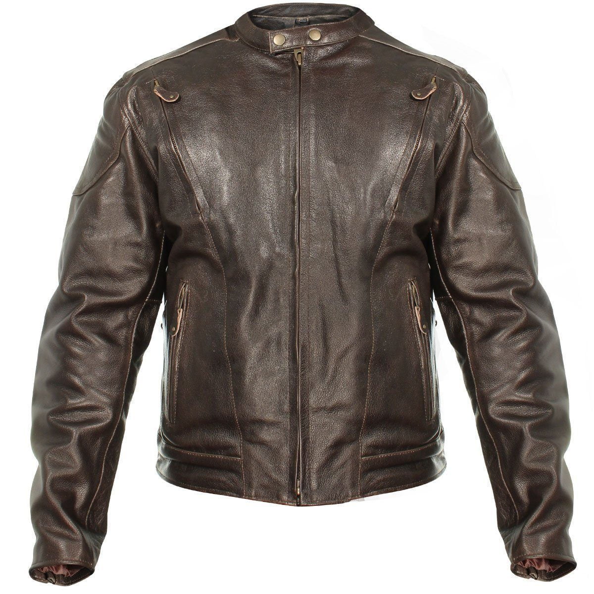 Xelement B7203 Men S Sdster Retro Brown Premium Leather Motorcycle Jacket With Zip Out Lining Small
