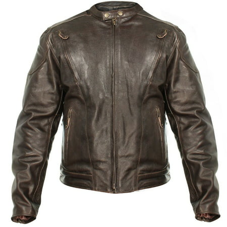 Xelement Xelement B7203 Men's 'Speedster' Retro Brown Premium Leather Motorcycle Jacket with Zip Out Lining Brown