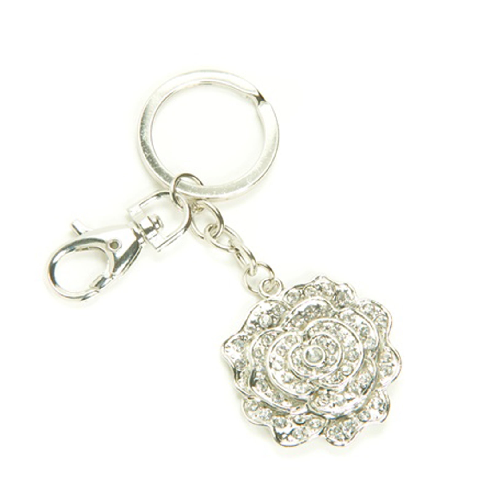 Clear Crystal Flower Charm Keychain Ring Holder