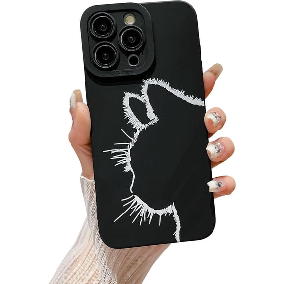 Compatible with iPhone 14 Pro Max, Cute Oil Painting Cat Case, Funny Cartoon Pattern Luminescence Design for Women Girls Soft TPU Shockproof Full Camera Lens Protective Back Cover-Black