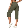thumbnail image 2 of Women's Capri Cargo Pants, Polyester Blend High Waist Button Closure, Straight Leg Loose Fit Pants with Pockets for Casual Daily | TruBelle,Green L, 2 of 8
