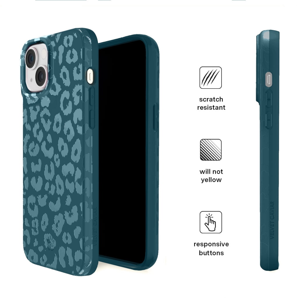 VELVET CAVIAR for iPhone 14 Case Compatible with MagSafe - Cute Protective Phone Cases for Women - Metallic Navy Blue Leopard Cheetah Print