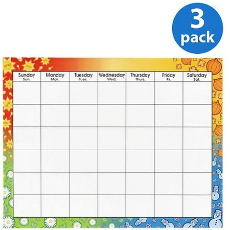 Denim Calendar Chart - (3 Pack) Trend, TEPT1170, Large Wipe-Off Blank Calendar Chart, 1 Each