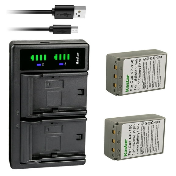 Kastar 2-Pack CNP100 Battery and LTD2 USB Charger Compatible with Casio NP-100 NP-100L NP-100DBA Battery, Casio BC-100L Charger, Casio Exilim Pro EX-F1 EXF1, Exilim Pro EX-F1BK EXF1BK Camera