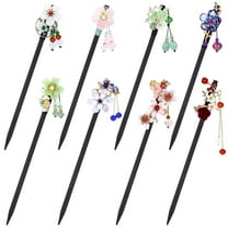 8 Pieces Retro Asian Chinese Traditional Hanfu Butterfly Flower Wooden Hair Sticks Pins with Bead Pendants Hair Chopsticks Forks Bun Updo Holders for Women Girls
