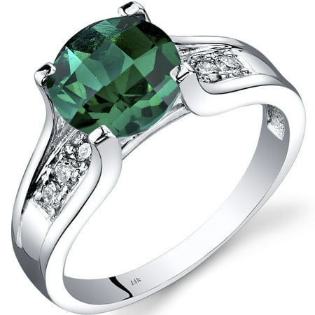 Emerald Cathedral - 14k White Gold 1.75 Carats Created Emerald Diamond Cathedral Ring